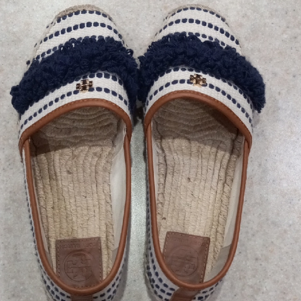 Tory Burch Navy and Tan Espadrilles